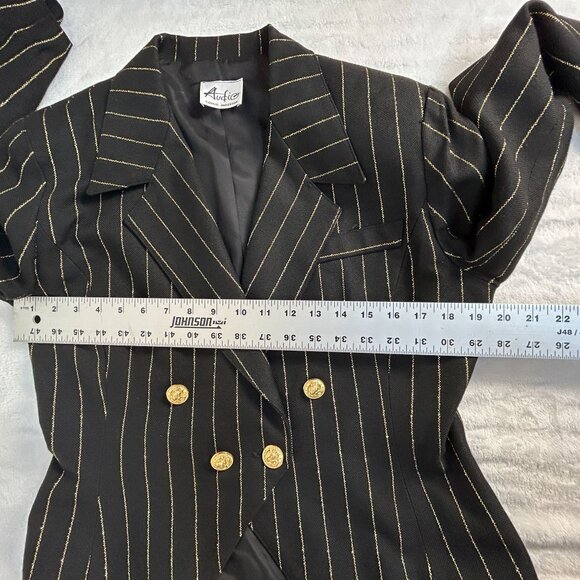 Audio Connie Anderson Womens Pinstripe Double-Breasted Blazer Jacket Black Gold - Picture 5 of 7